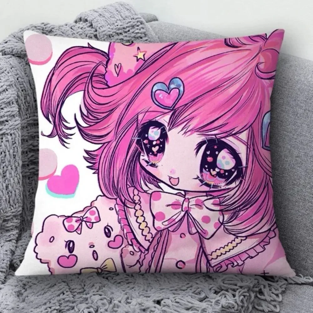 Anime 2K Animecore Girl with Pink Hair Pillow Cover